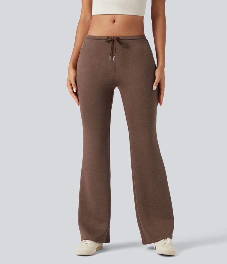 SpacerTek™ Low Rise Drawstring Flare Casual Pants with Pockets