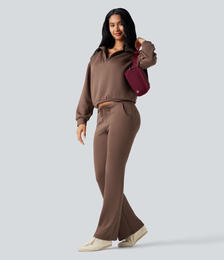 SpacerTek™ Low Rise Drawstring Flare Casual Pants with Pockets