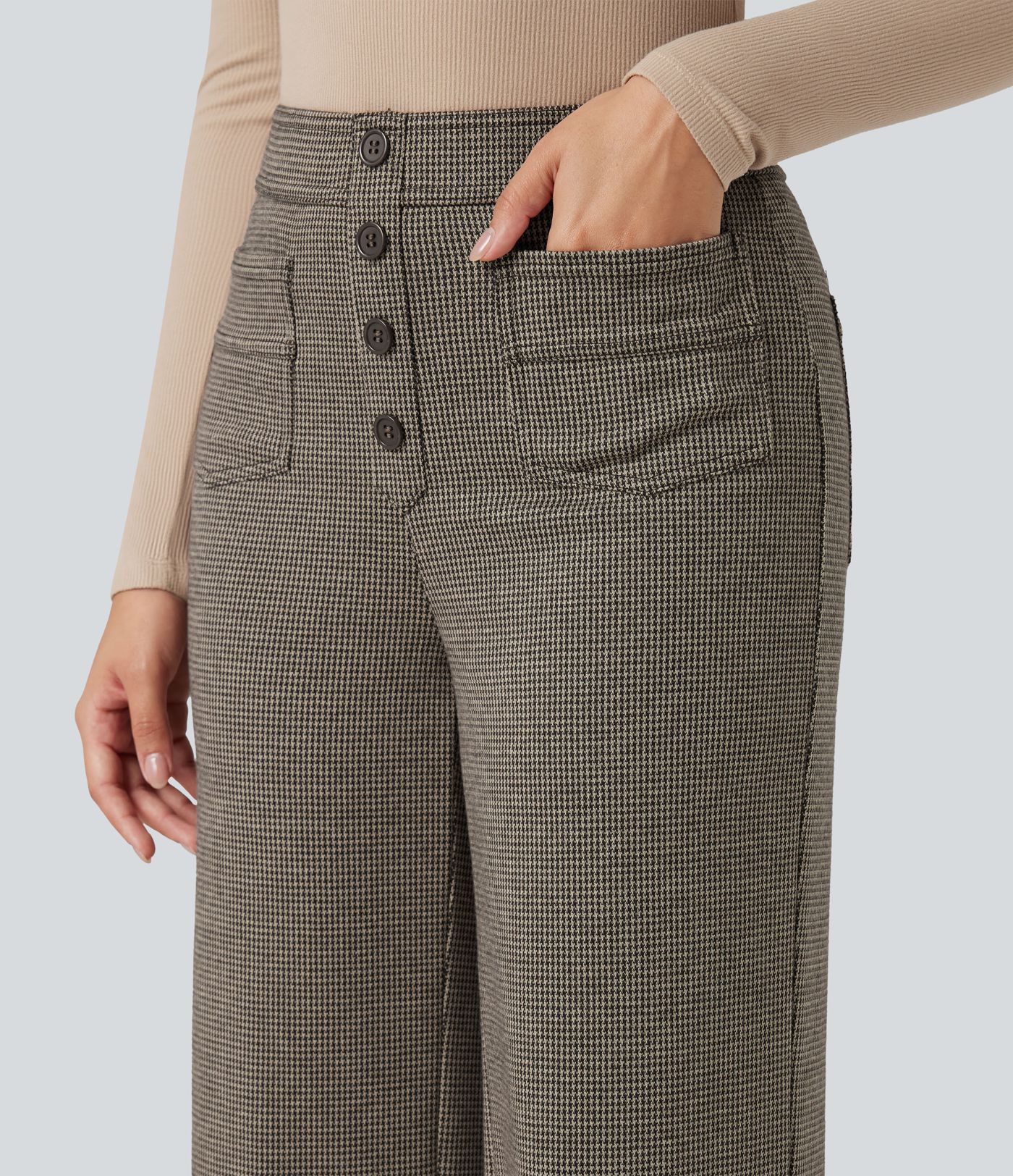 Halara Flex™ High Waisted Houndstooth Straight Leg Work Pants with Pockets