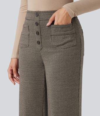 Halara Flex™ High Waisted Houndstooth Straight Leg Work Pants with Pockets