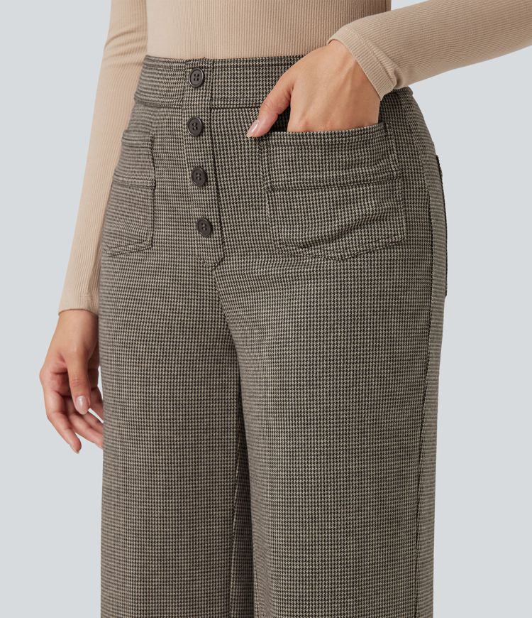 Halara Flex™ High Waisted Houndstooth Straight Leg Work Pants with Pockets