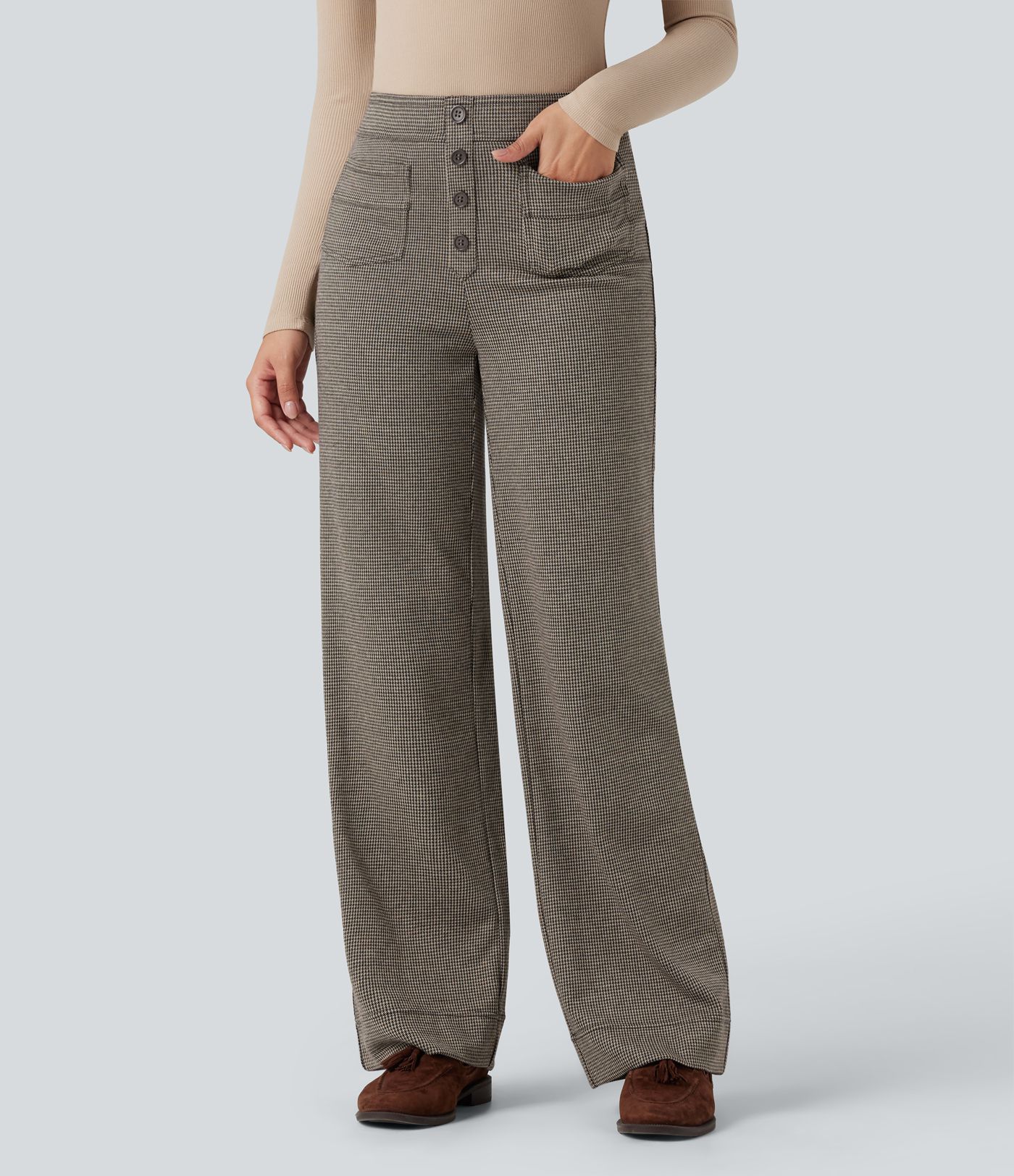 Halara Flex™ High Waisted Houndstooth Straight Leg Work Pants with Pockets