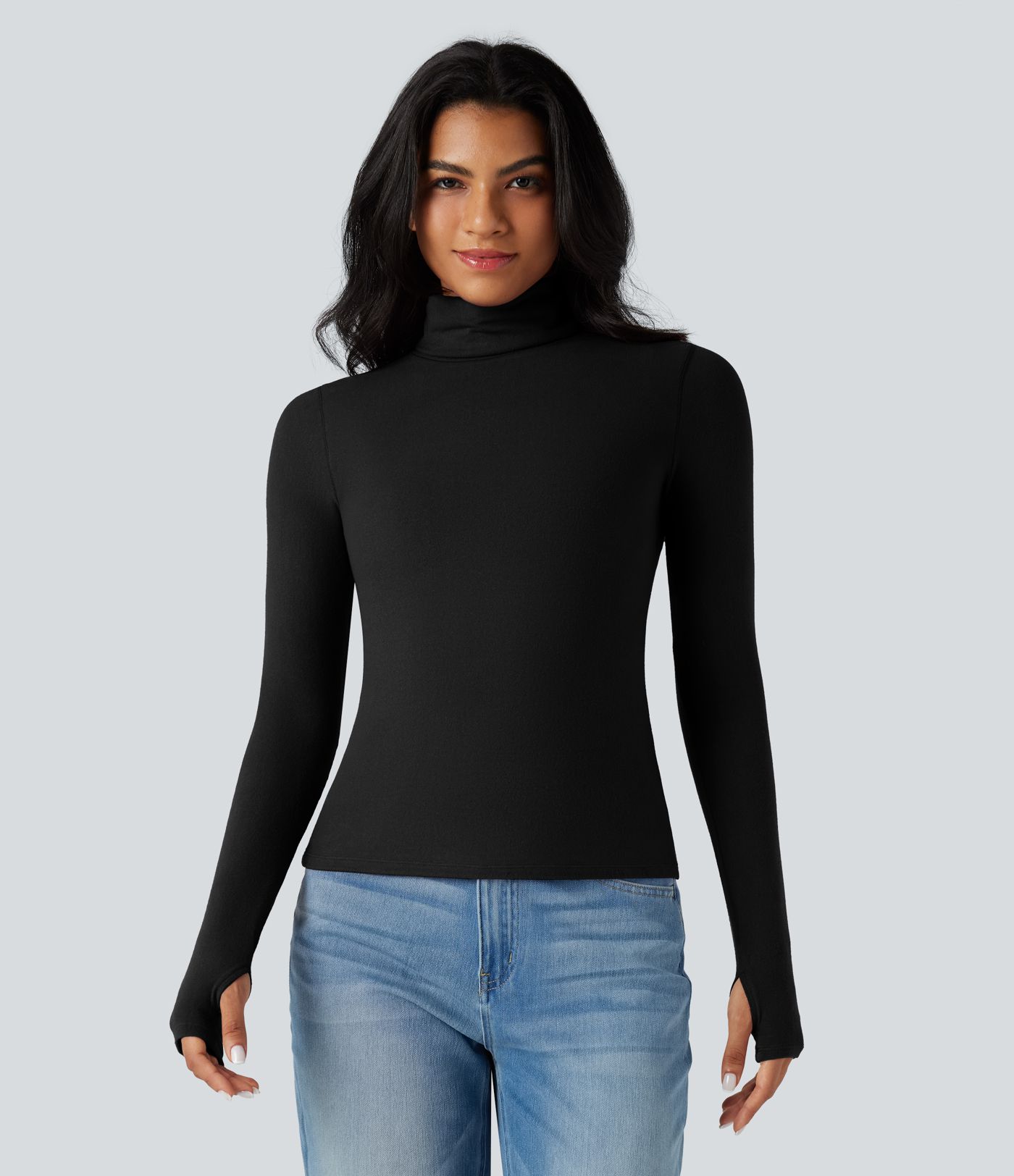 Turtleneck Long Sleeve Thumb Hole Casual Warming Top