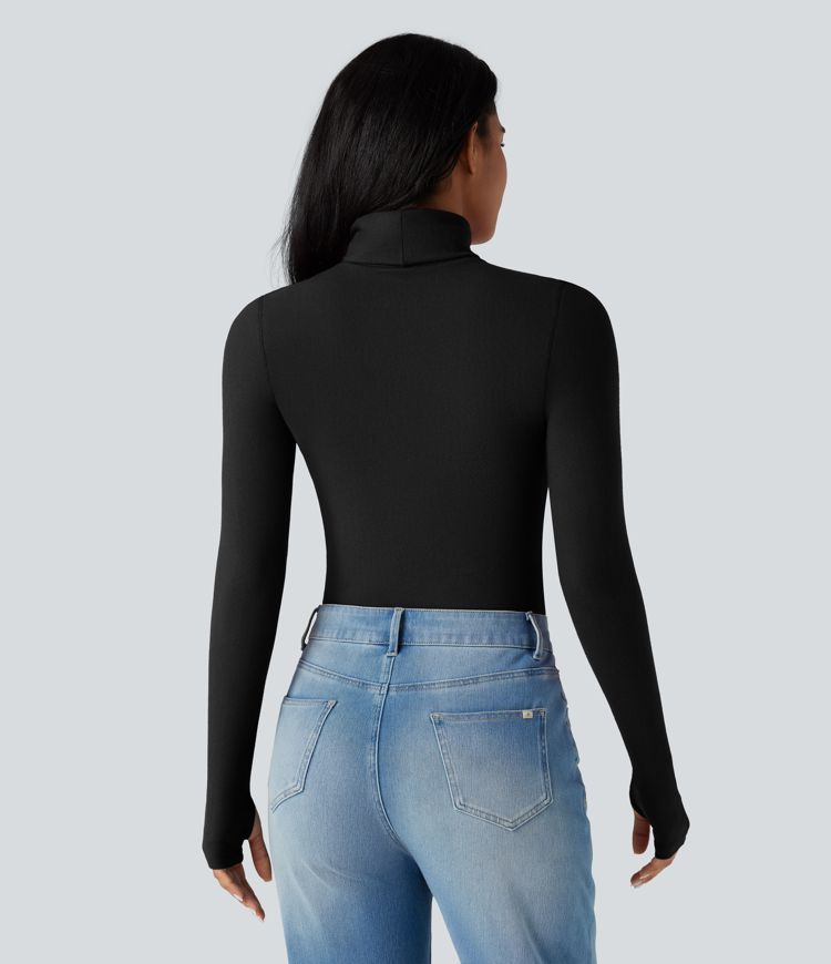 Top réchauffant col roulé manches longues avec trous pouces