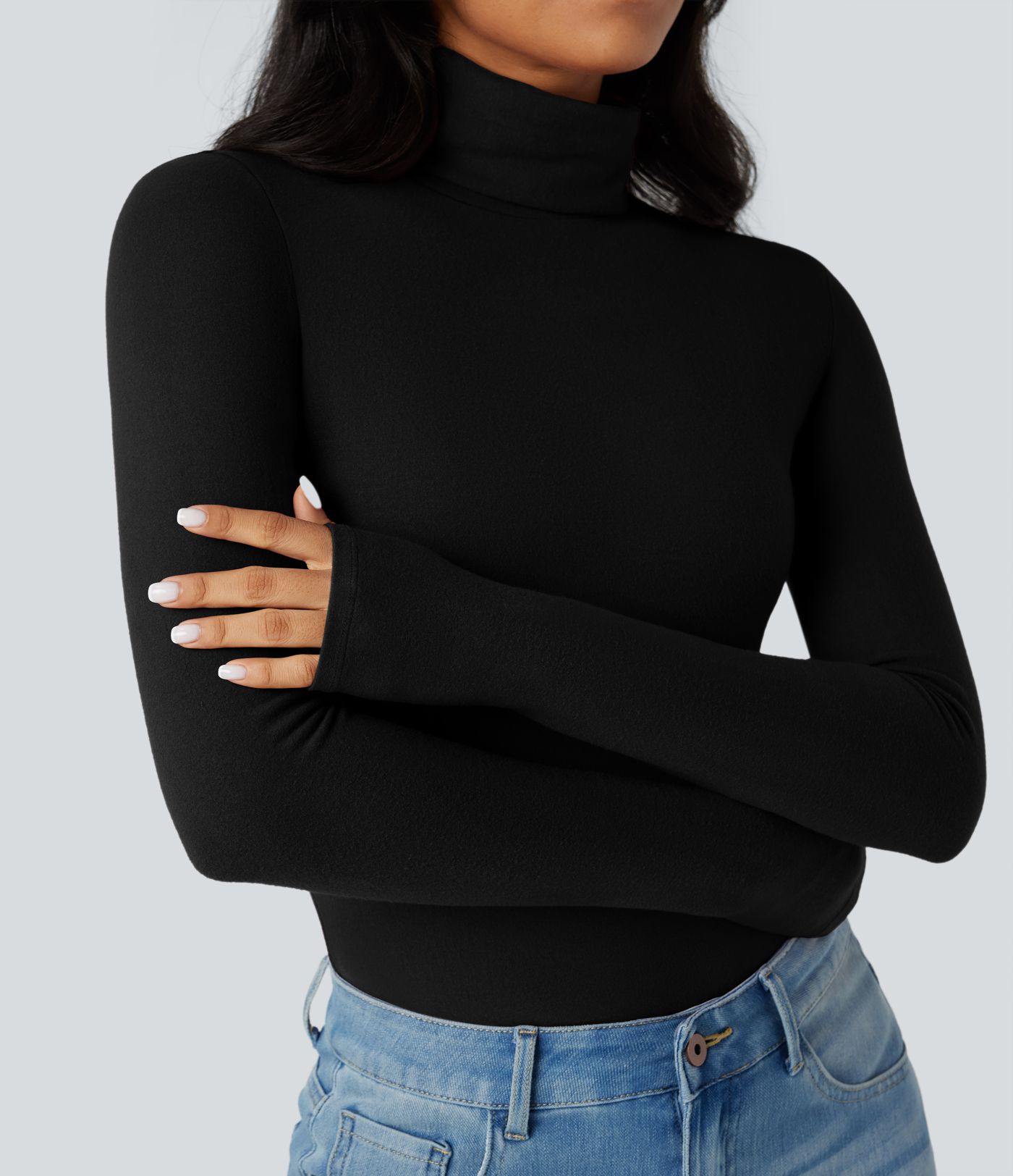Turtleneck Long Sleeve Thumb Hole Casual Warming Top