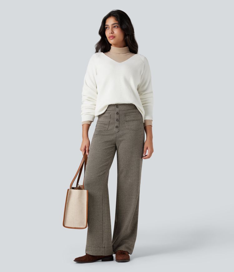 Halara Flex™ High Waisted Houndstooth Straight Leg Work Pants with Pockets