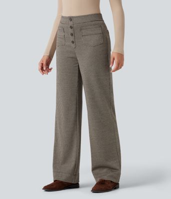Halara Flex™ High Waisted Houndstooth Straight Leg Work Pants with Pockets