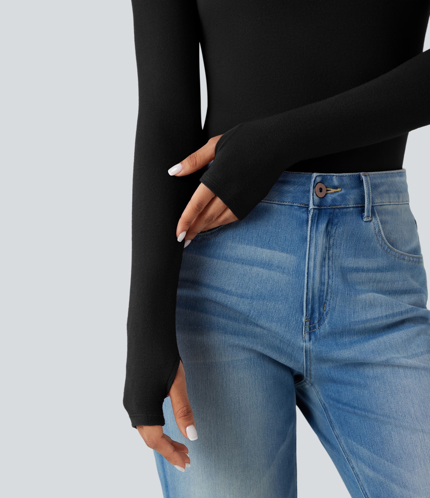 Turtleneck Long Sleeve Thumb Hole Casual Warming Top