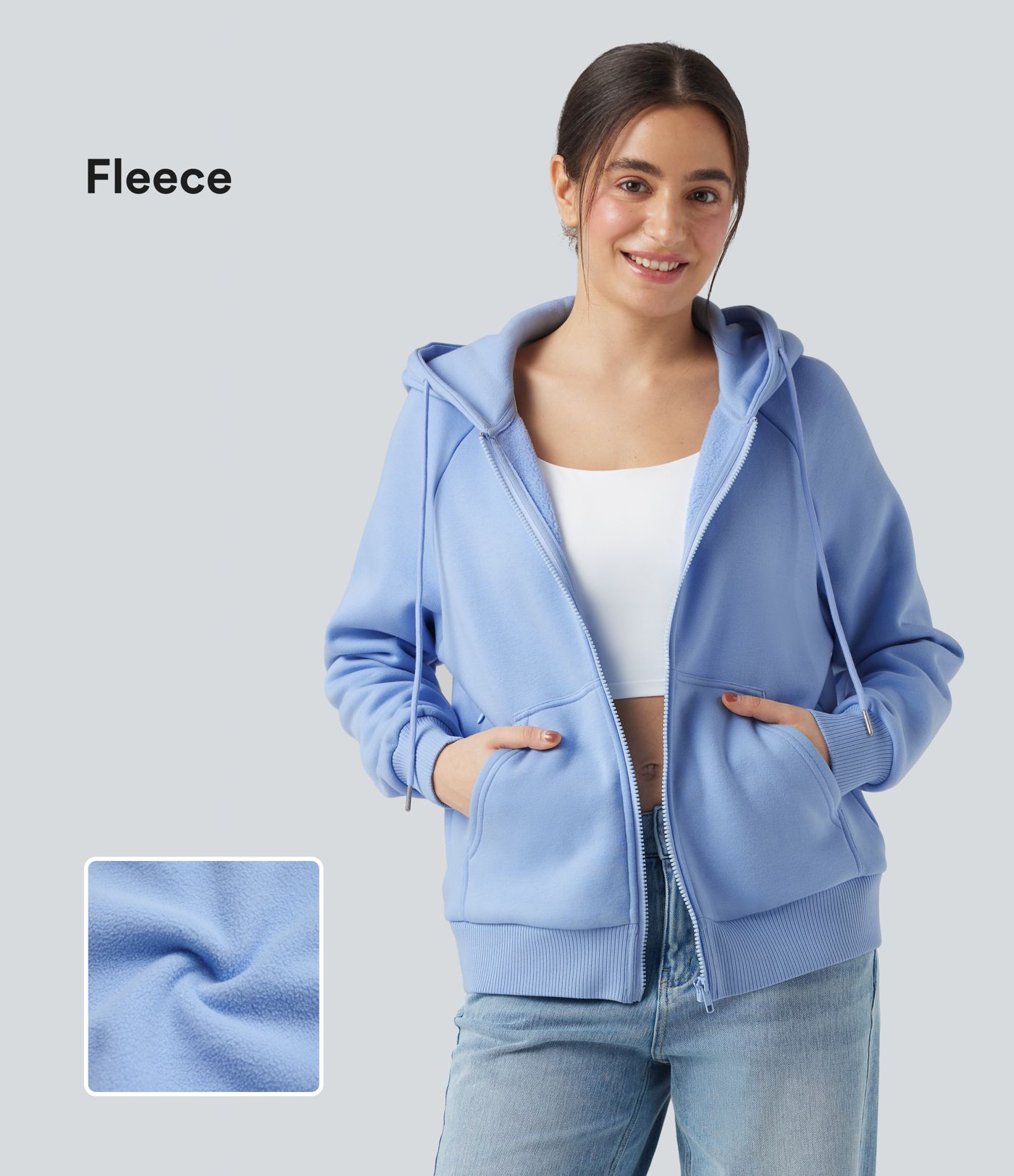 Hooded Drawstring Long Sleeve Fleece Casual Cotton Sweatshirt with Pockets