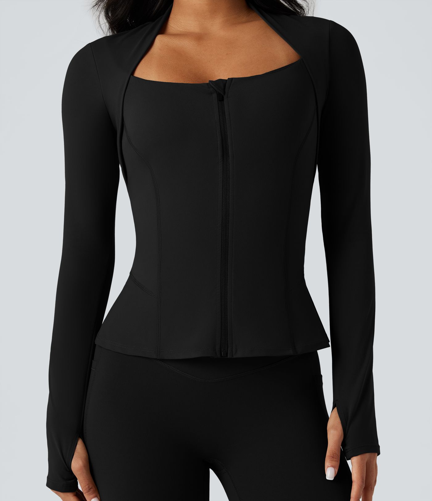 Halara UltraSculpt™ Push-Up Long Sleeve Thumb Hole Zipper Ruffle Hem Yoga Curvy Jacket