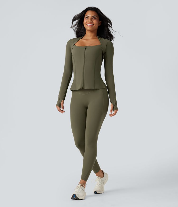 Halara UltraSculpt™ Push-Up Long Sleeve Thumb Hole Zipper Ruffle Hem Yoga Jacket