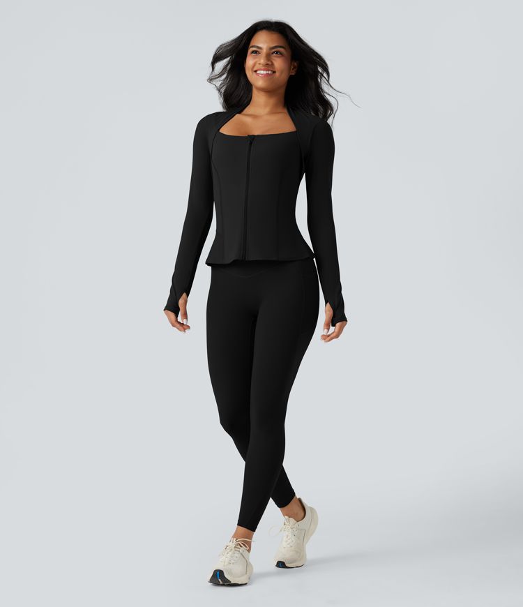 Halara UltraSculpt™ Push-Up Long Sleeve Thumb Hole Zipper Ruffle Hem Yoga Curvy Jacket