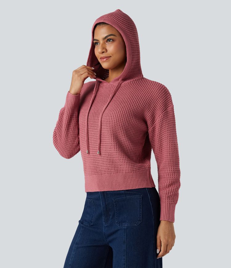 Hooded Drawstring Long Sleeve Casual Sweater