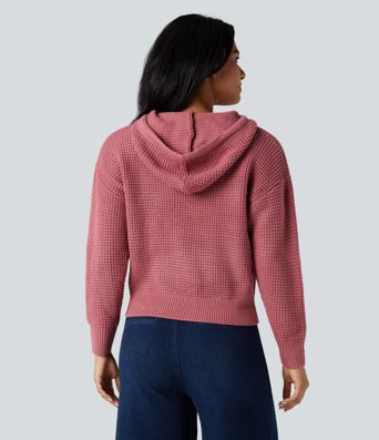 Hooded Drawstring Long Sleeve Casual Sweater