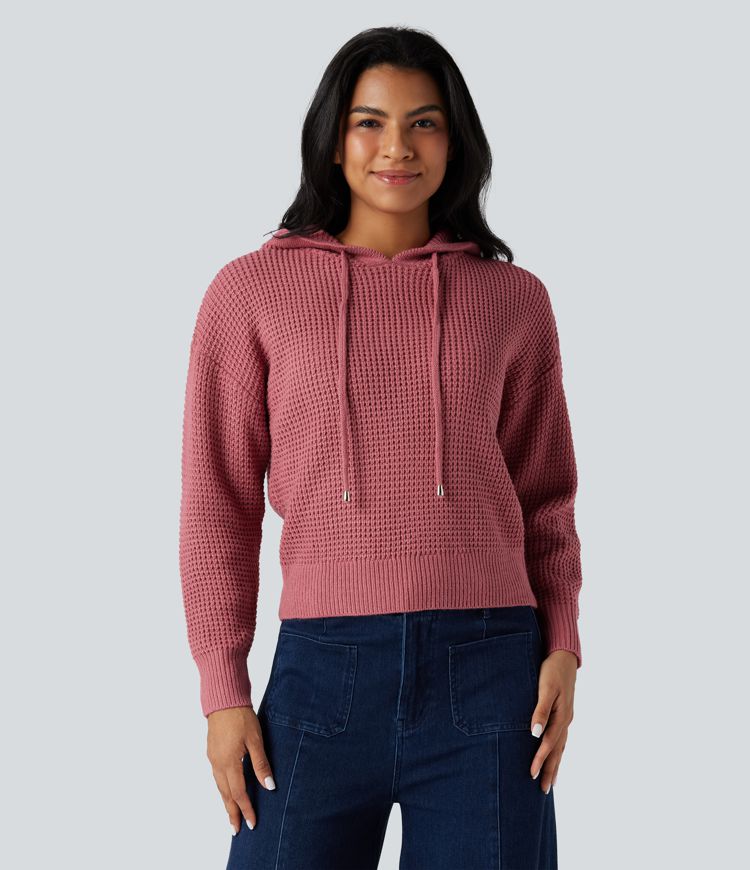 Hooded Drawstring Long Sleeve Casual Sweater