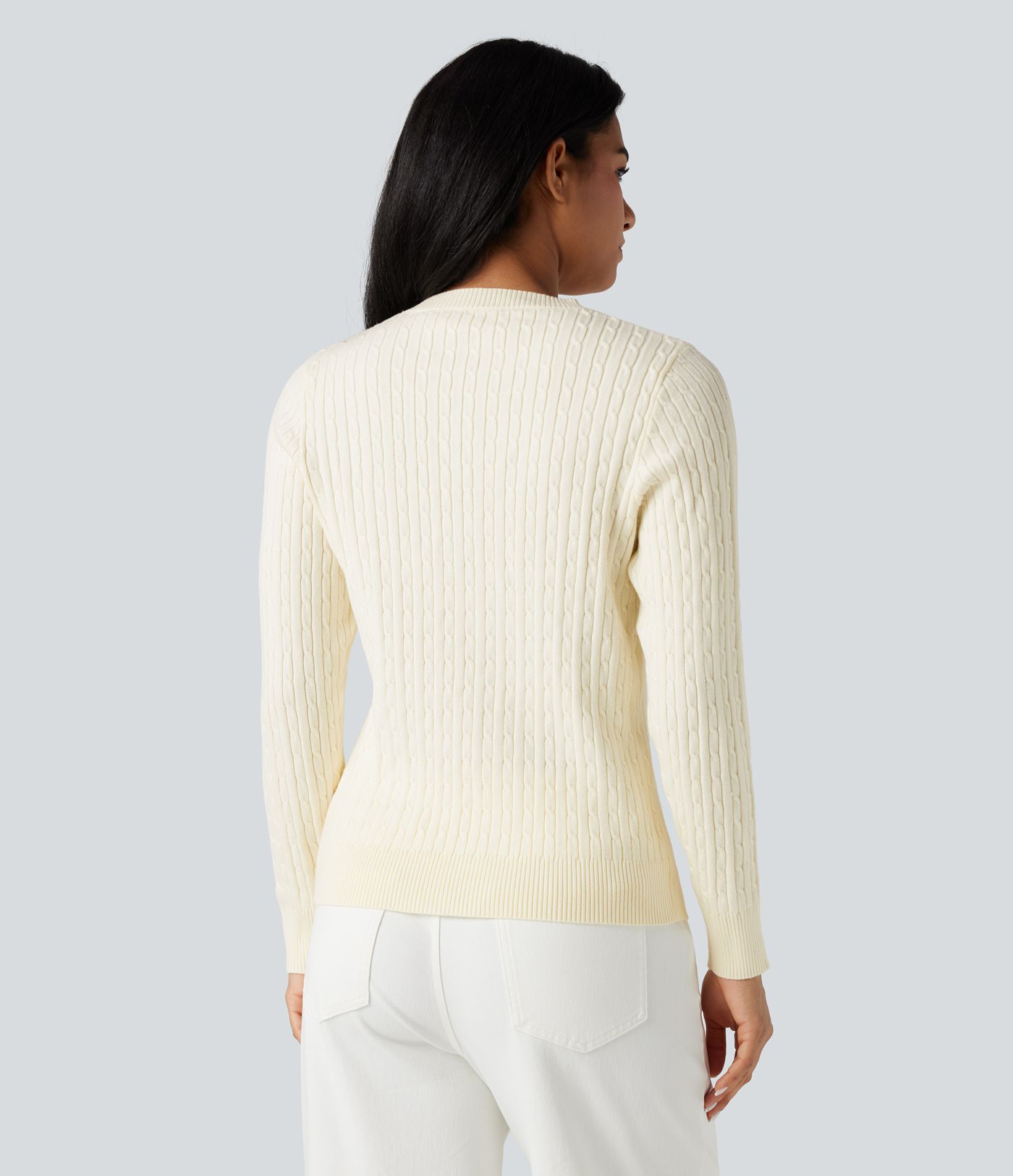 Round Neck Long Sleeve Cable Knit Casual Jumper
