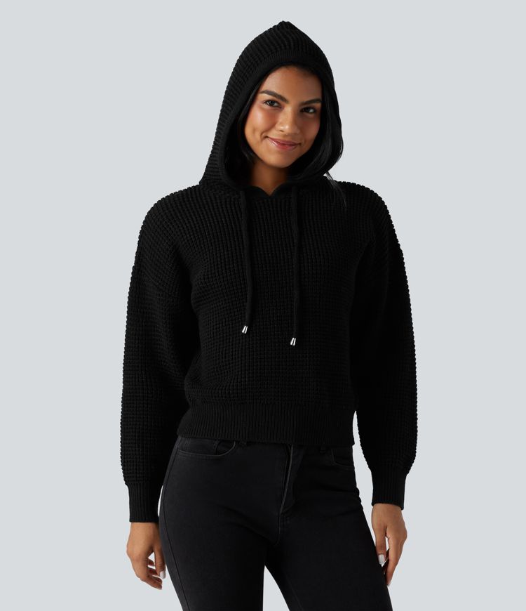 Hooded Drawstring Long Sleeve Casual Sweater