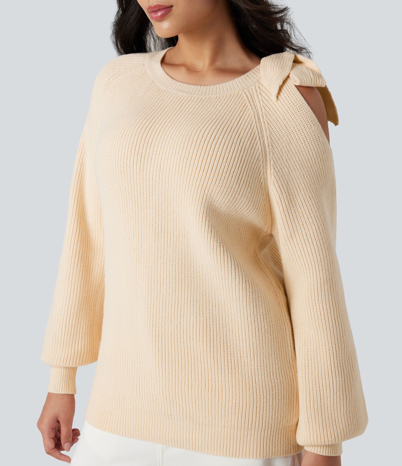 Lässiges Stricktop mit Rundausschnitt, Seitenbindung und langen Ärmeln​