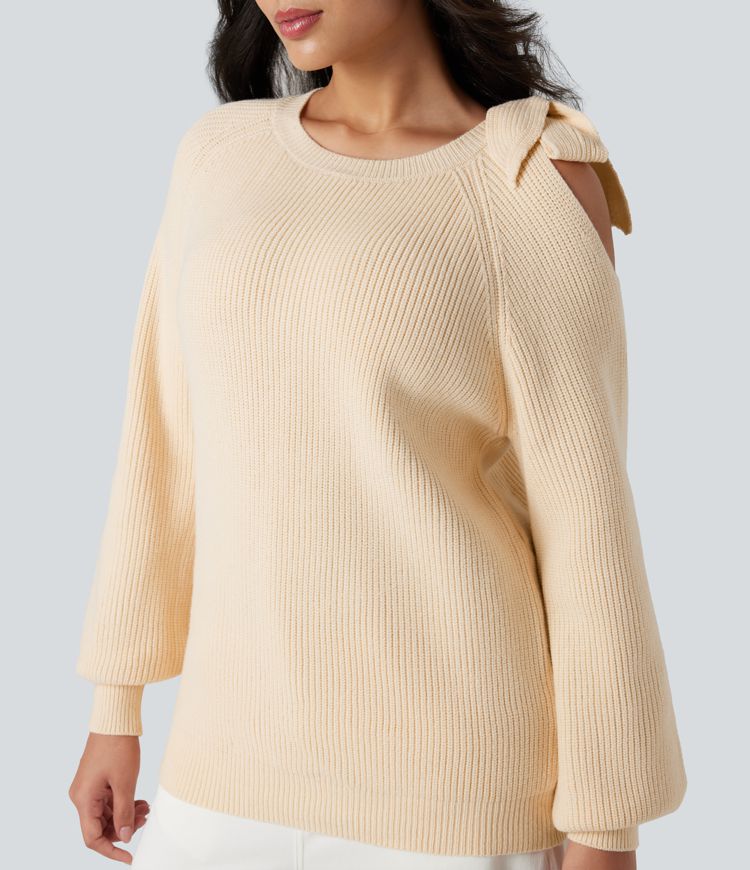 Lässiges Stricktop mit Rundausschnitt, Seitenbindung und langen Ärmeln​