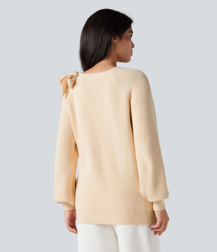 Lässiges Stricktop mit Rundausschnitt, Seitenbindung und langen Ärmeln​