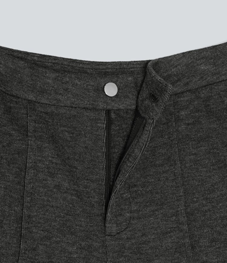 Mid Rise Heathered Straight Leg Work Trousers with Pockets