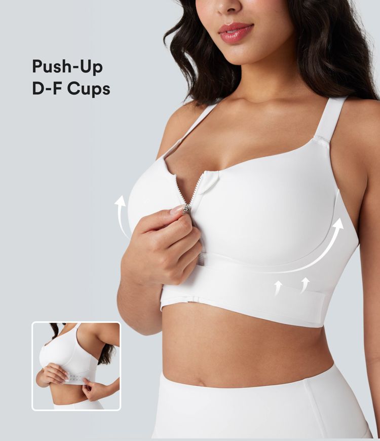 SpeedWave™ Medium Support Push Up Zipper Adjustable Buckle Quick Dry Running Sports Bra D-F Cups