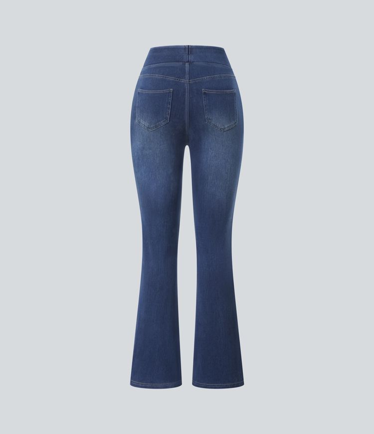 Jeans Halara Flex™ Denim tiro alto lavado elástico múltiple bolsillo corte acampanado