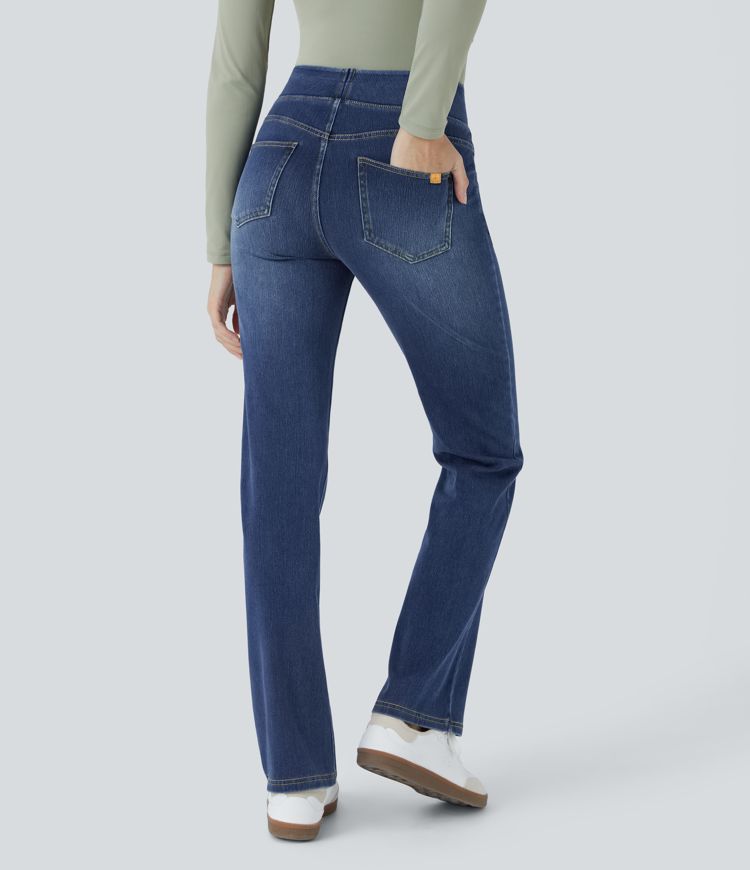 HalaraMagic™ High Waisted Multiple Pockets Washed Stretchy Knit Casual Bootcut Jeans