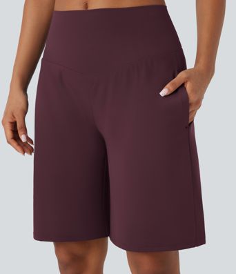 Pantalones Cortos Bermuda de Yoga SoftlyZero™ de Cintura Alta con Bolsillos y Tacto Fresco