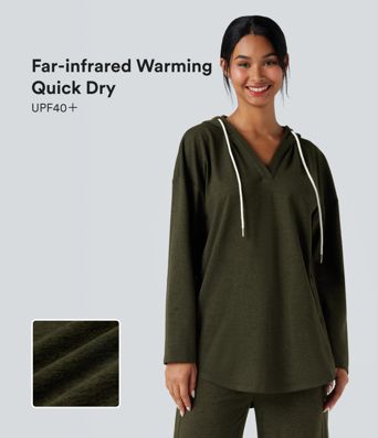 Hooded Curved Hem Oversized Quick Dry Casual Heathered Sweatshirt-UPF40+
