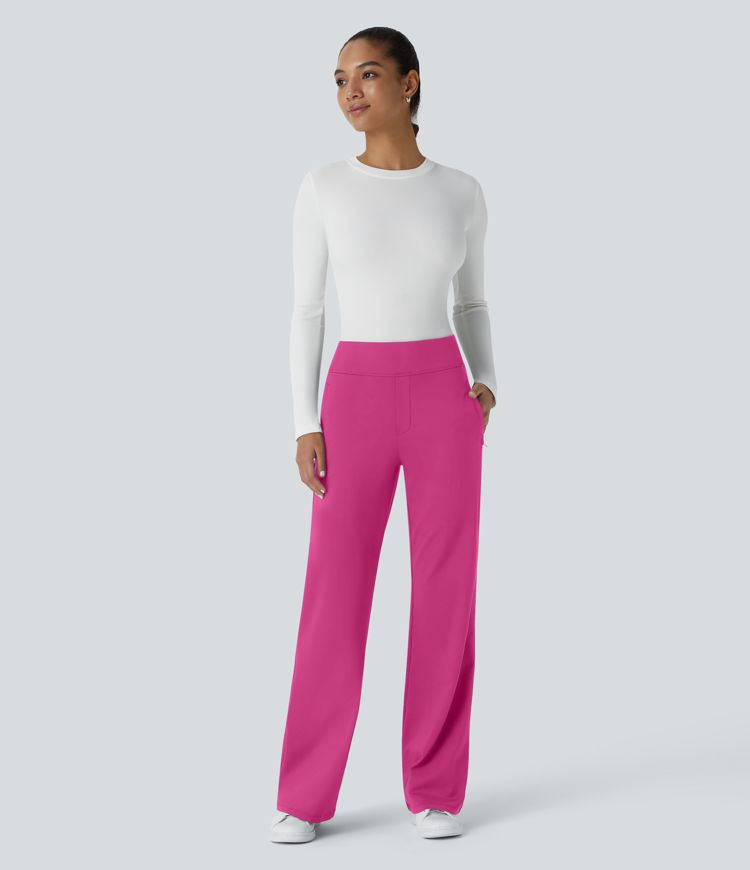 Halara Flex™ Mid Rise Side Zipper Pocket Work Flare Trousers