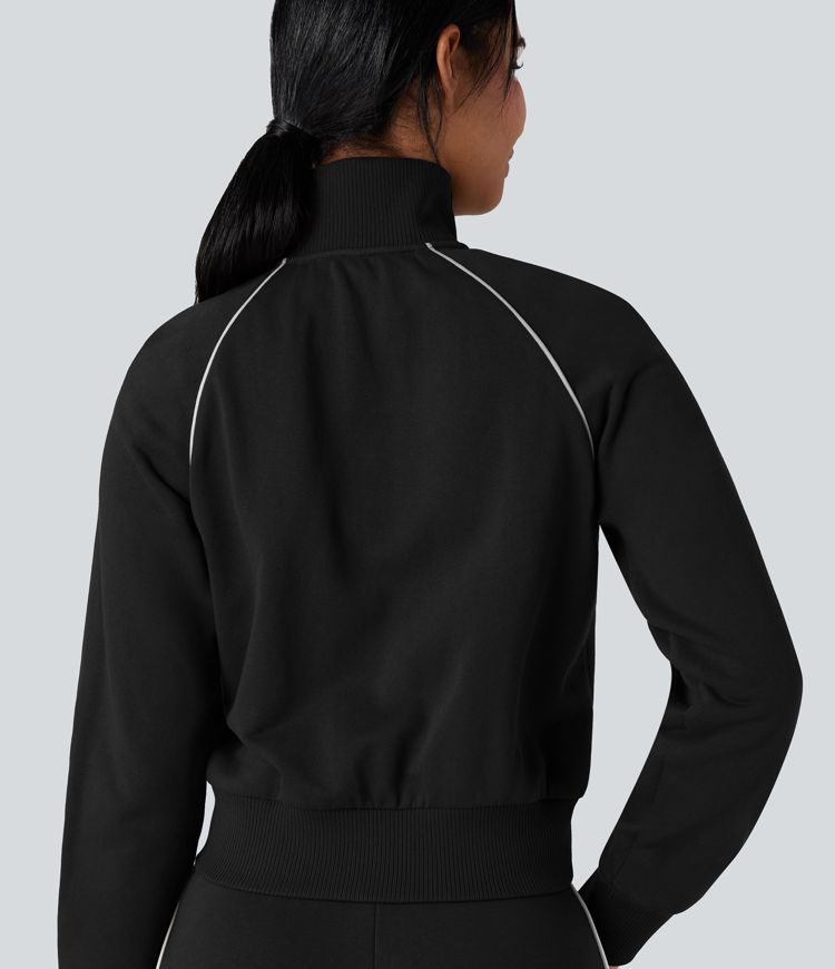 Sweat-shirt coton color block col montant manches longues avec poches