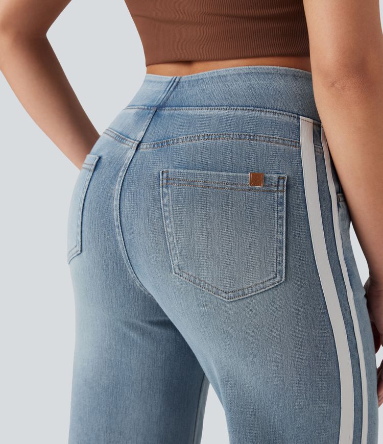 Halara Flex™ High Waisted Stripe Washed Denim Casual Baggy Shorts with Pockets