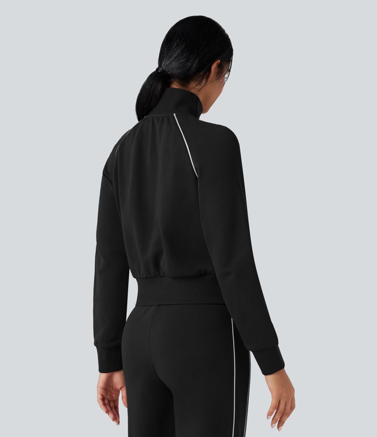 Sweat-shirt coton color block col montant manches longues avec poches