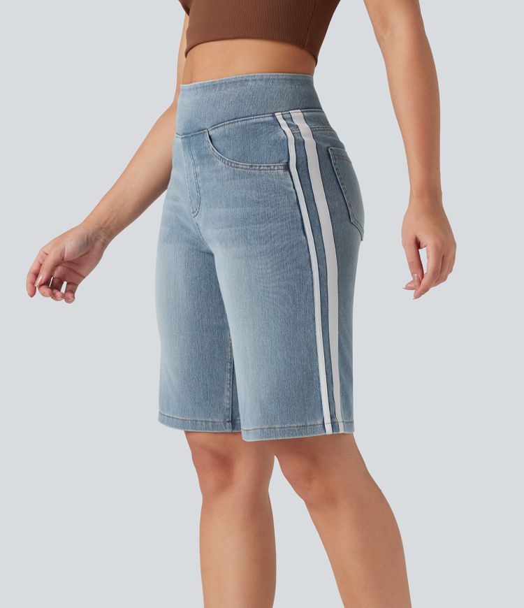 Halara Flex™ High Waisted Stripe Washed Denim Casual Baggy Shorts with Pockets