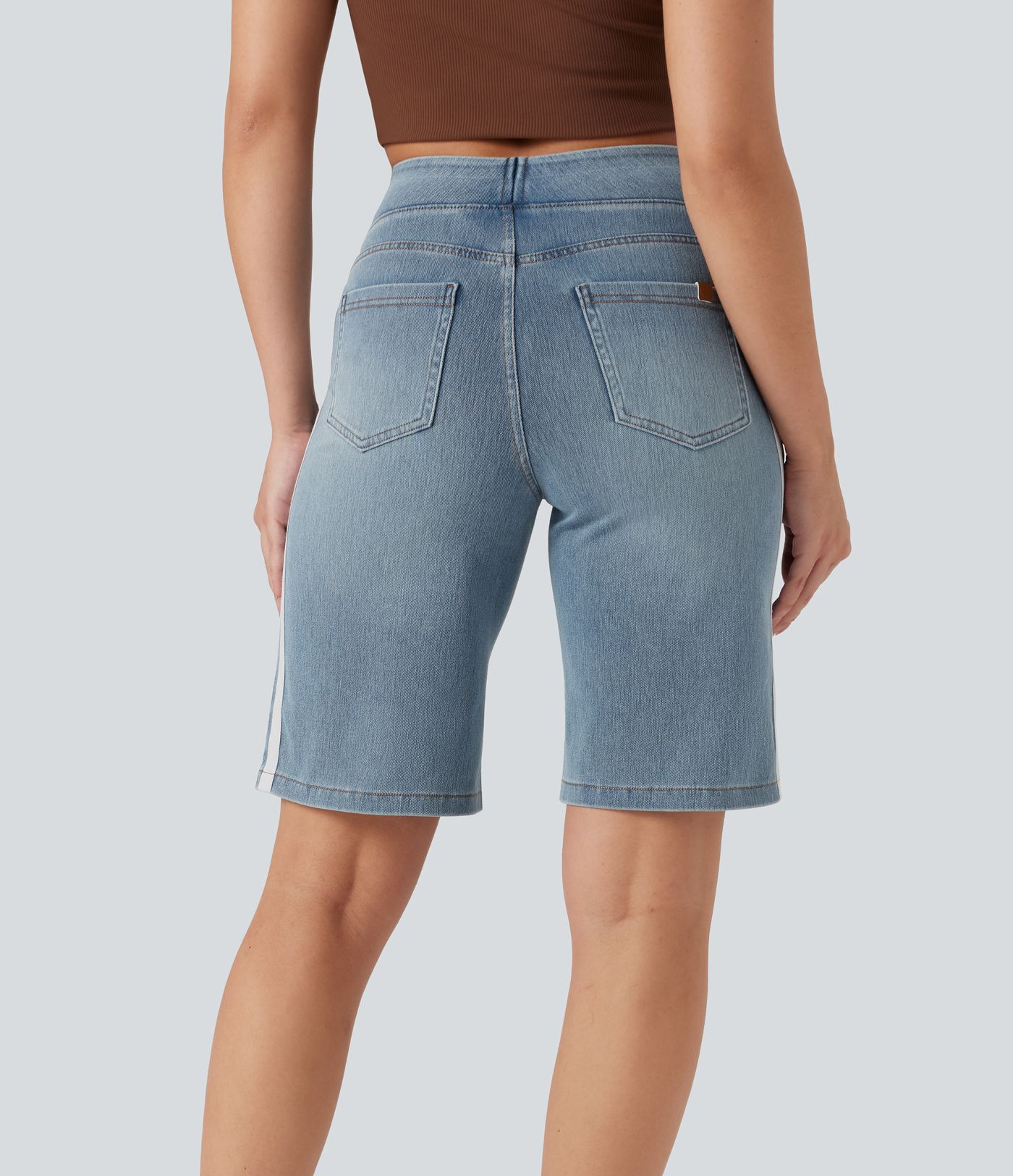 Halara Flex™ High Waisted Stripe Washed Denim Casual Baggy Shorts with Pockets