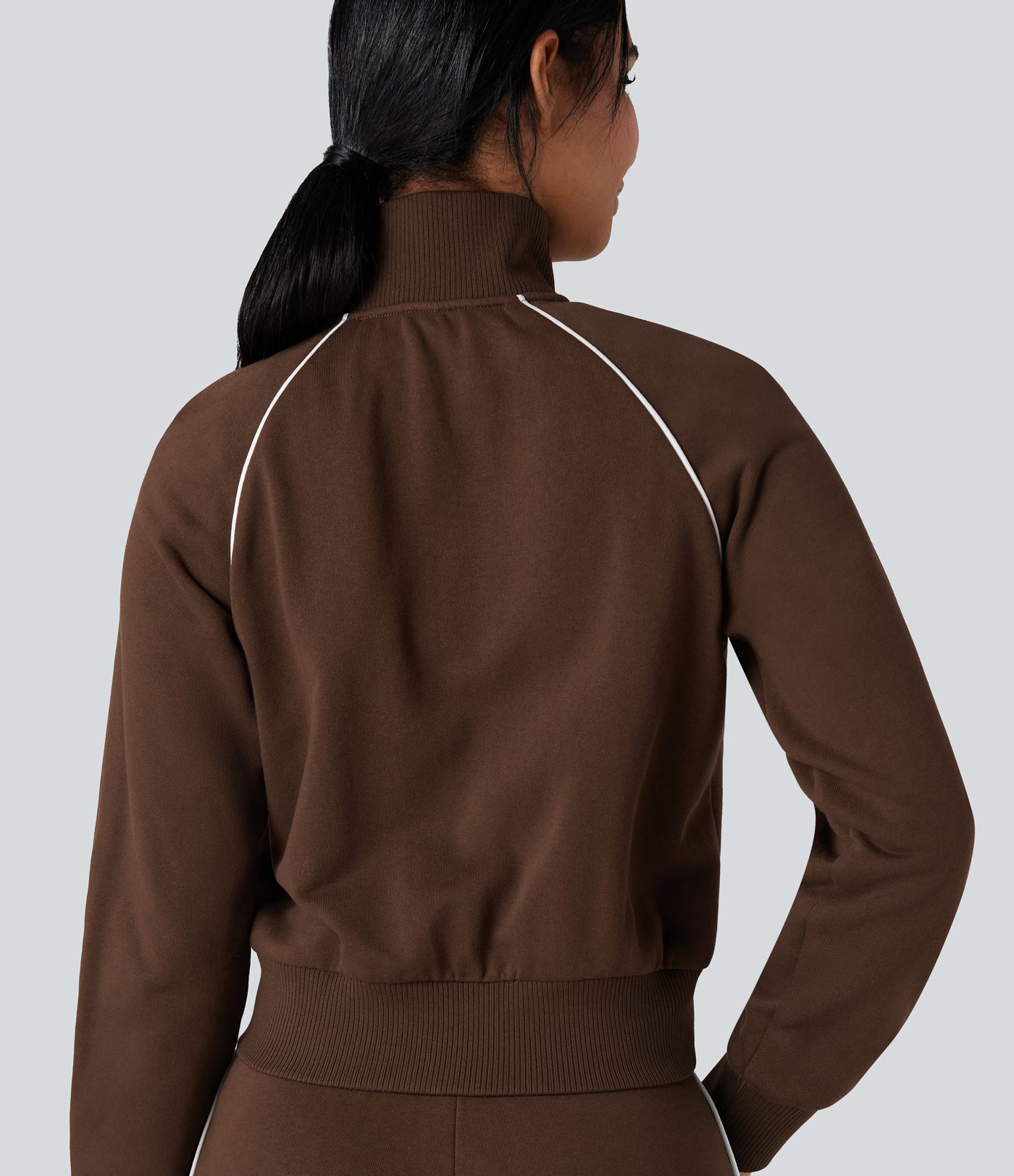 Sweat-shirt coton color block col montant manches longues avec poches