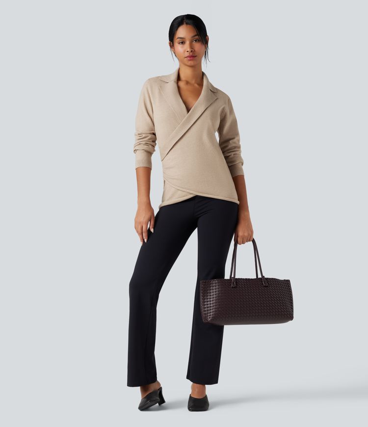 V-neck Long Sleeve Wrap Work Sweater