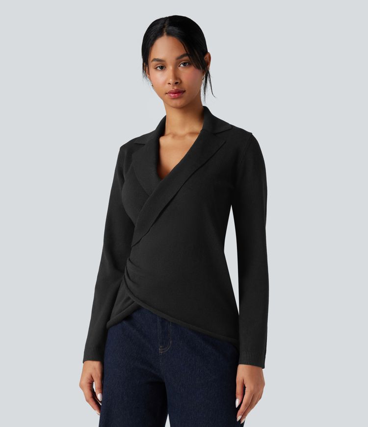V-neck Long Sleeve Wrap Work Sweater