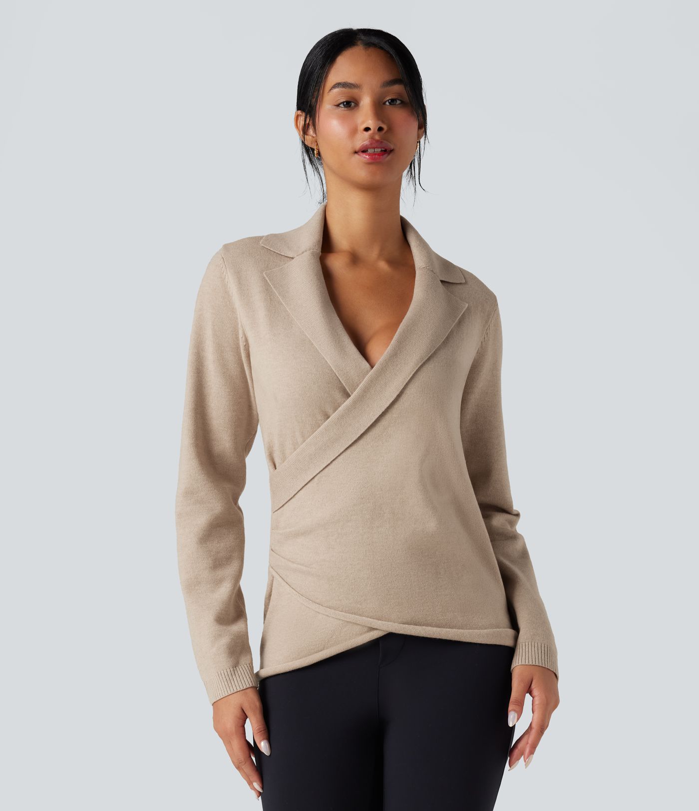 V-neck Long Sleeve Wrap Work Sweater