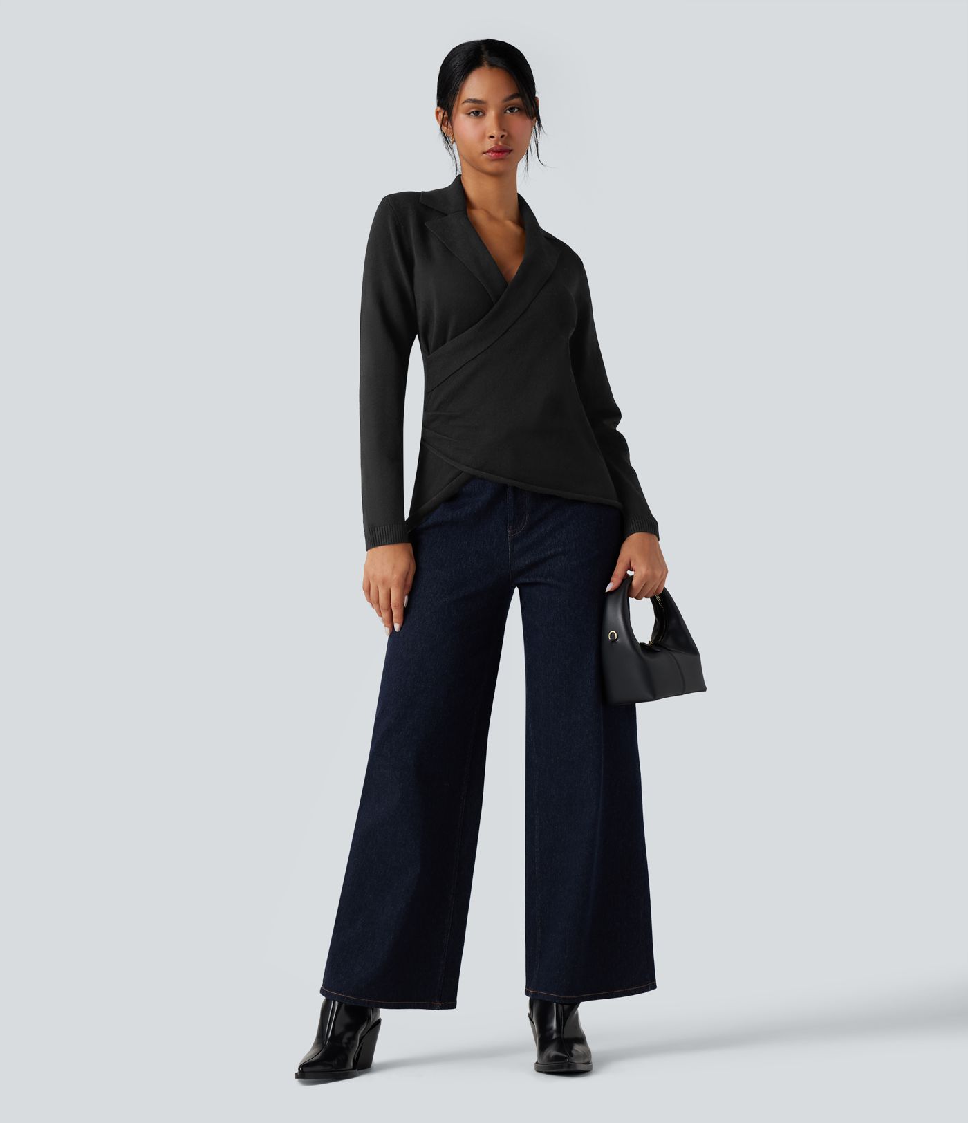 V-neck Long Sleeve Wrap Work Sweater