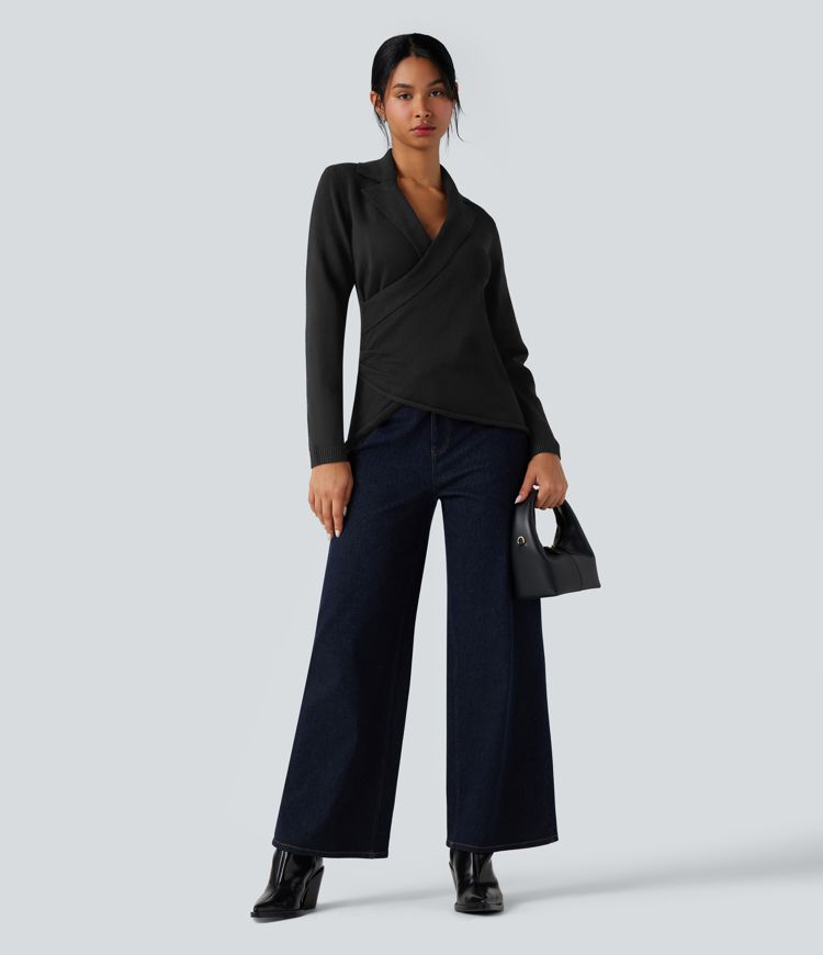 V-neck Long Sleeve Wrap Work Sweater