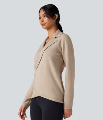 V-neck Long Sleeve Wrap Work Sweater