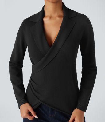 V-neck Long Sleeve Wrap Work Sweater
