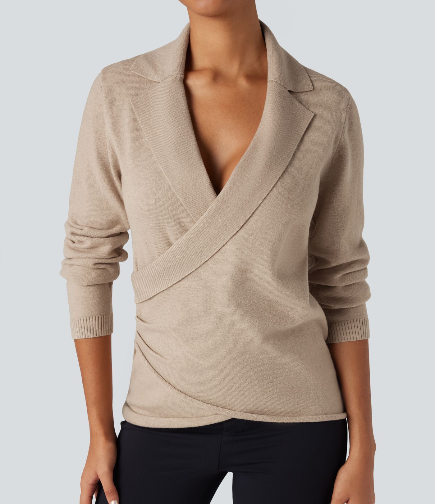 V-neck Long Sleeve Wrap Work Sweater