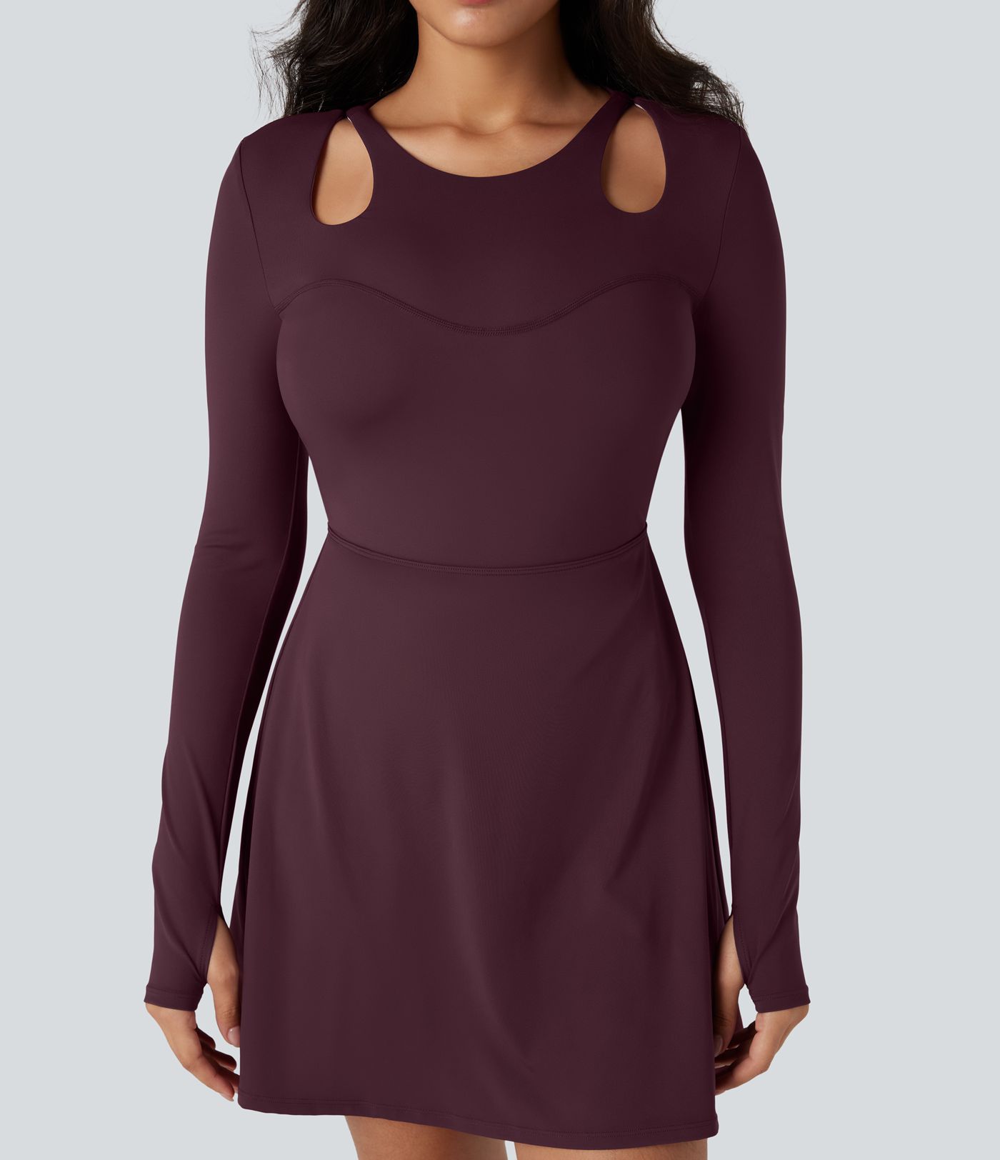 SoftlyZero™ QuickDry Crisscross Back Long Sleeve Thumb Holes 2-in-1 Mini Tennis Active Dress with Pockets-Easy Peezy