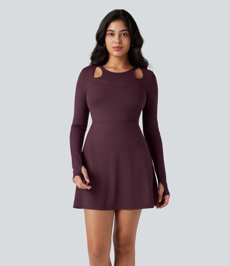 Robe de tennis active courte SoftlyZero™ QuickDry 2-en-1 dos croisé manches longues avec trous pouces et poches - Easy Peasy