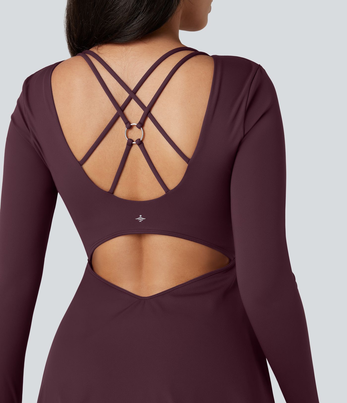 SoftlyZero™ QuickDry Crisscross Back Long Sleeve Thumb Holes 2-in-1 Mini Tennis Active Dress with Pockets-Easy Peezy