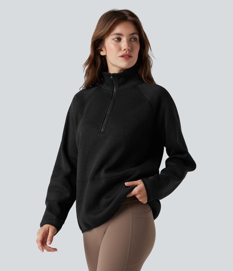 Sweat-shirt polaire de randonnée chiné col montant demi-zip