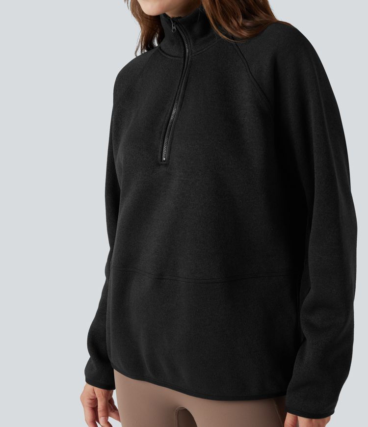 Sweat-shirt polaire de randonnée chiné col montant demi-zip